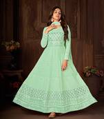 Appealing Green Faux Georgette Semi Stitched Party Wear Women's Salwar Kameez Semi stitched