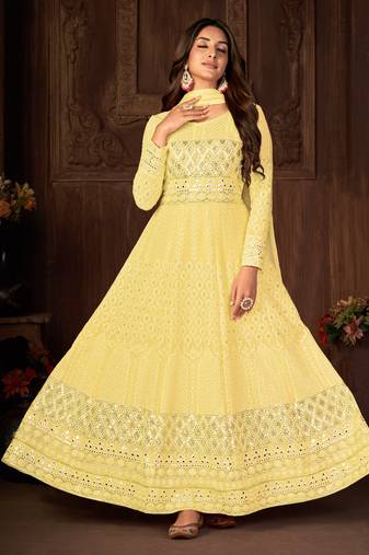 Alluring Yellow Faux Georgette Semi Stitched Festive Women's Salwar Suits Semi stitched