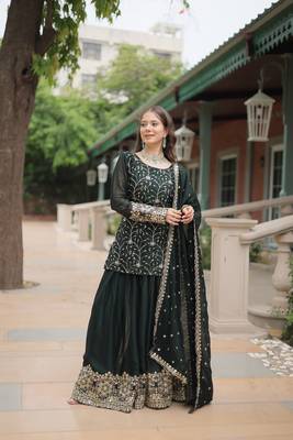 GREEN DESIGNER READYMADE KURTI-PLAZOO-DUPATTA WITH EMBROIDERED WORK 5