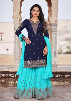 Enthralling Blue Faux Georgette Semi Stitched Festive Women's Salwar Suits Semi stitched 1