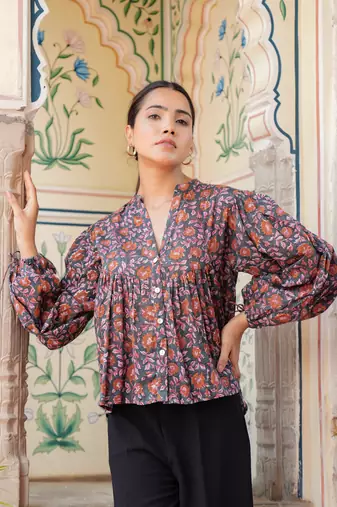 The jaipur art handblock printed mira blouse
