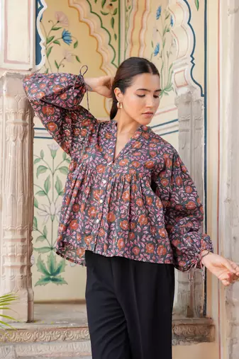 The jaipur art handblock printed mira blouse