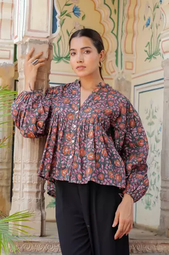 The jaipur art handblock printed mira blouse