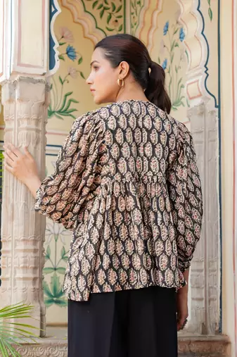 The jaipur art block printed black mahika blouse