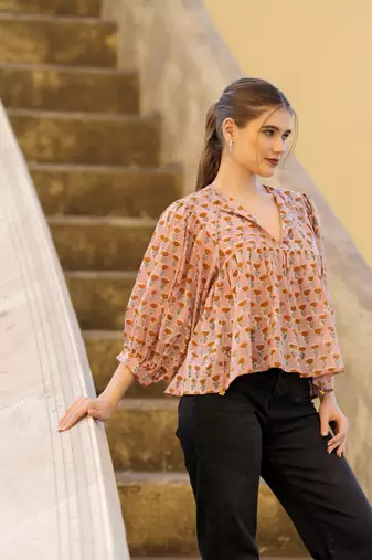 The jaipur art block printed cotton anya blouse