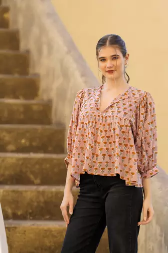 The jaipur art block printed cotton anya blouse