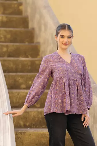 The jaipur art hand block printedhazel wrap blouse