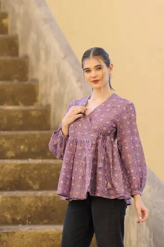 The jaipur art hand block printedhazel wrap blouse