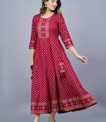 Maroon royan printed anarkali kurti