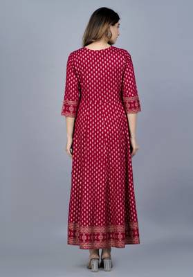 Maroon royan printed anarkali kurti 2