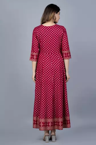 Maroon royan printed anarkali kurti