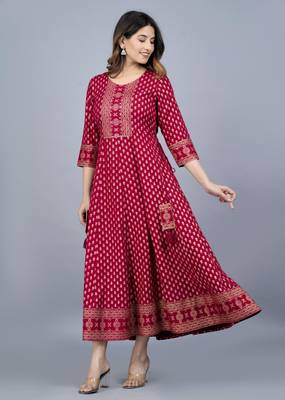 Maroon royan printed anarkali kurti 3