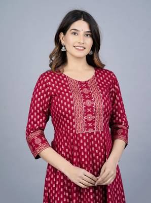 Maroon royan printed anarkali kurti 4