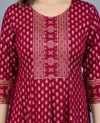 Maroon royan printed anarkali kurti 5