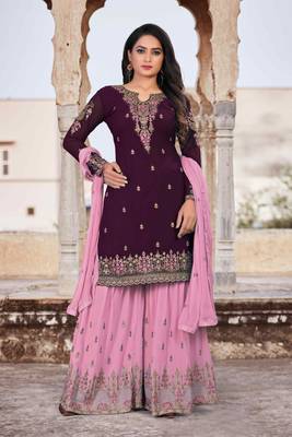 Inviting Purple Faux Georgette Semi Stitched Women's Wedding Salwar Kameez Semi stitched 1
