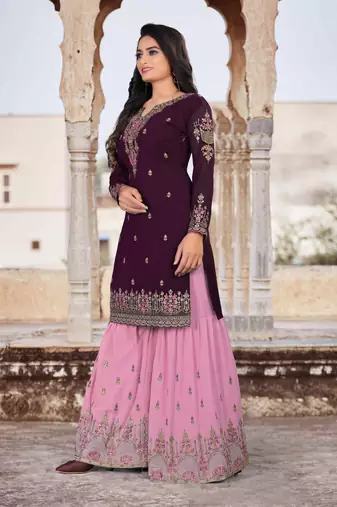 Inviting Purple Faux Georgette Semi Stitched Women's Wedding Salwar Kameez Semi stitched