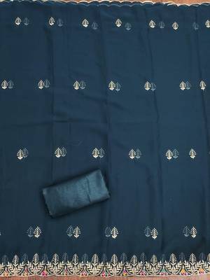 Women's teal blue georgette embroidered dress material with beautiful dupatta 2