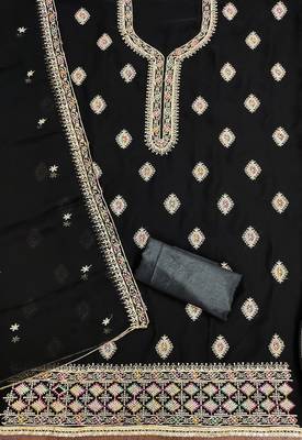 Black Georgette Embroidered Unstitched Dress Material with Elegant Dupatta 2