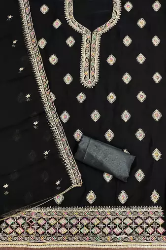 Black Georgette Embroidered Unstitched Dress Material with Elegant Dupatta