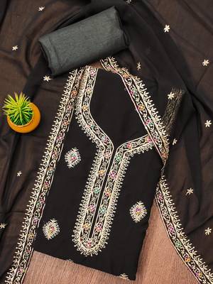 Black Georgette Embroidered Unstitched Dress Material with Elegant Dupatta 4