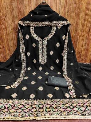 Black Georgette Embroidered Unstitched Dress Material with Elegant Dupatta 1