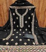 Black Georgette Embroidered Unstitched Dress Material with Elegant Dupatta