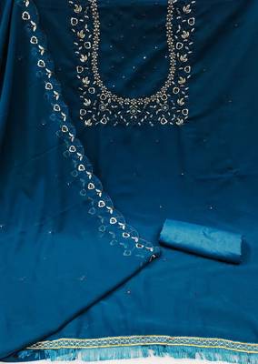 Women's Blue Georgette Sequin Unstitched Dress Material with Dupatta 2
