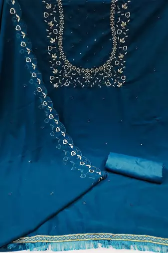 Women's Blue Georgette Sequin Unstitched Dress Material with Dupatta