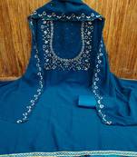 Women's Blue Georgette Sequin Unstitched Dress Material with Dupatta