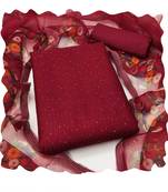 Maroon Gadwal Cotton Unstitched Dress Material with Sequin Work & Dupatta
