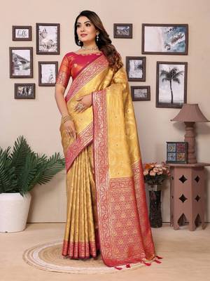 Golden Banarasi Tissues Silk Sarees  3