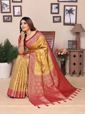 Golden Banarasi Tissues Silk Sarees  5
