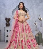 Organza Silk Intricate Paisley Motifs Traditional Embroidered Wedding Lehenga Choli With Soft Net Dupatta