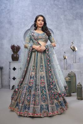 Organza Silk Intricate Paisley Motifs Traditional Embroidered Wedding Lehenga Choli With Soft Net Dupatta 1