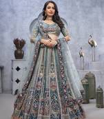 Organza Silk Intricate Paisley Motifs Traditional Embroidered Wedding Lehenga Choli With Soft Net Dupatta