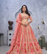Organza Silk Intricate Paisley Motifs Traditional Embroidered Wedding Lehenga Choli With Soft Net Dupatta