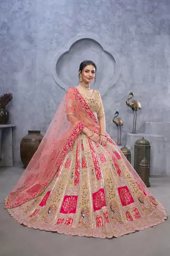 Radiant Magenta (Rani) Bridal  Organza  Intricate Silk Lehenga