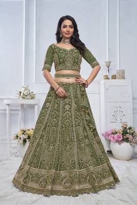 Peacock Green Embroidered Bridal lehenga 1