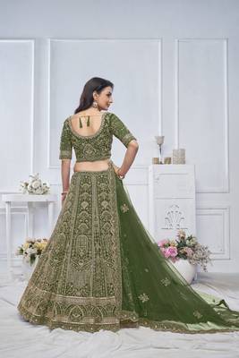 Peacock Green Embroidered Bridal lehenga 4