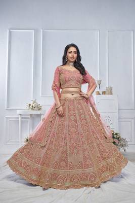 Pastel Onion Embroidered Bridal lehenga 3