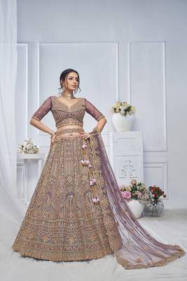 Royal Grandeur bridal  Purple Soft Net Lehenga with Paisley and Peacock Motifs & Heavy Embroidery 2