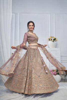 Royal Grandeur bridal  Purple Soft Net Lehenga with Paisley and Peacock Motifs & Heavy Embroidery 3