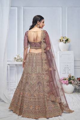 Royal Grandeur bridal  Purple Soft Net Lehenga with Paisley and Peacock Motifs & Heavy Embroidery 4