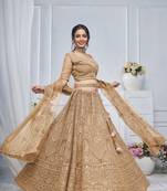 Royal Grandeur bridal  Golden  Lehenga with Paisley and Peacock Motifs & Heavy Embroidery