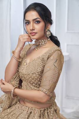Royal Grandeur bridal Brown  Lehenga with Paisley and Peacock Motifs & Heavy Embroidery 3