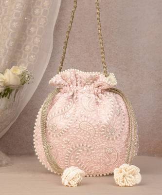 Rhea threadwork potli - pink 1