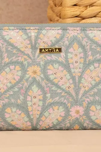 Nyraa embroidered wallet - powder blue