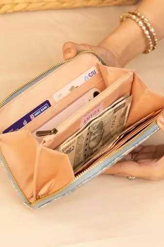 Nyraa embroidered wallet - powder blue