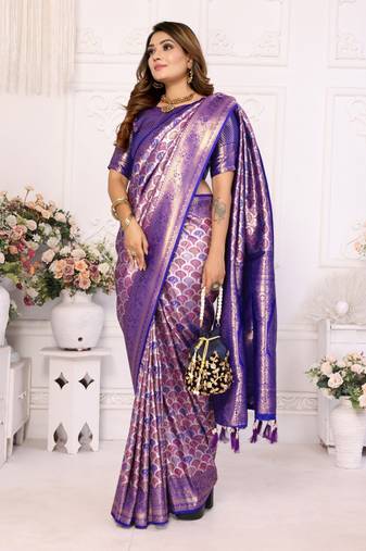 Lavender banarasi chaturi silk blend with weaving saree with blouse