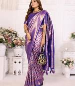 Lavender banarasi chaturi silk blend with weaving saree with blouse